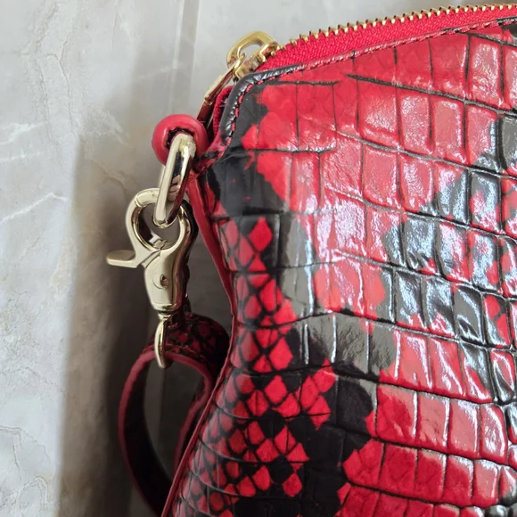 Brahmin Red and Black Croc-Embossed Shoulder Bag - Picture 12 of 14